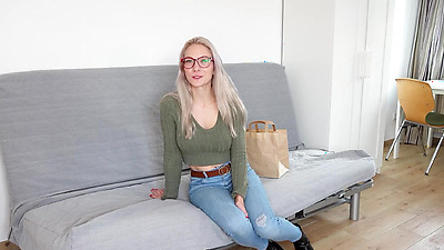 GERMAN SCOUT - Fit blonde Glasses Girl Vivi Vallentine Pickup and talk to Casting Fuck