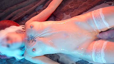 Blonde In White Stockings Moans In a Puddle Of Cum While She Is Fucked By a Huge Cock