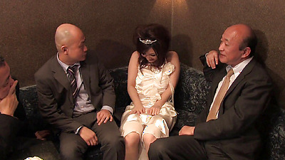 Cute Japanese Slut Servicing Three Guys in the Club