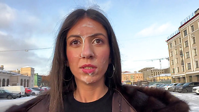 A stranger jerked off and sucked my dick in the parking lot and walked around with cum on her face - Cumwalk