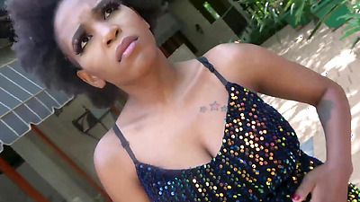 Big tits ebony rides jumbo size producer after fake modeling casting