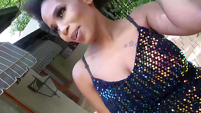 Big tits ebony rides jumbo size producer after fake modeling casting