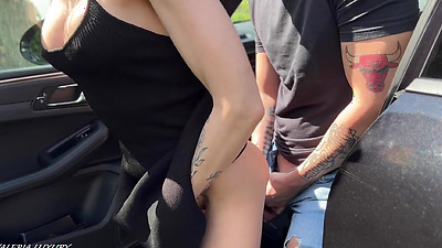 During the Trip Hot Brunette Sucks a Cock-Sex&Blowjob in the Car-(POV)