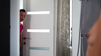 Petite teen stepsister from Russia busted touching herself under the shower