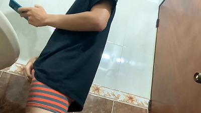 My hot stepmom catches me jerking off in the bathroom and offers me her butt for my hard penis