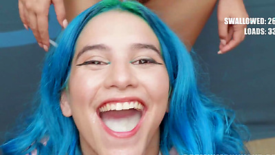 PremiumBukkake - Min Galilea swallows 64 huge cumshots in mouthful bukkake