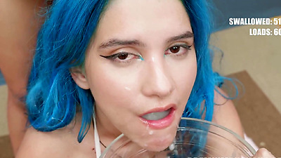 PremiumBukkake - Min Galilea swallows 64 huge cumshots in mouthful bukkake