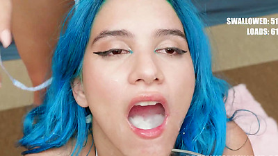 PremiumBukkake - Min Galilea swallows 64 huge cumshots in mouthful bukkake