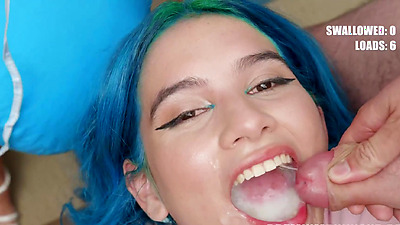 PremiumBukkake - Min Galilea swallows 64 huge cumshots in mouthful bukkake