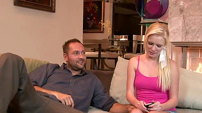 Wife masturbating while her husband fucking the babysitter