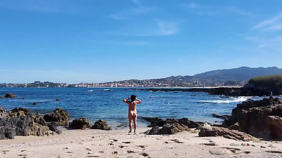 Curvy Nudist with Hairy Pussy on the Beach