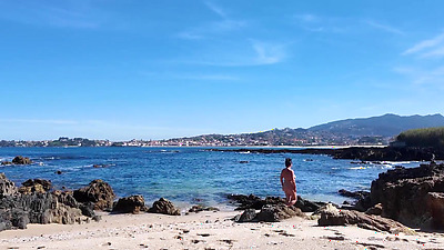 Curvy Nudist with Hairy Pussy on the Beach