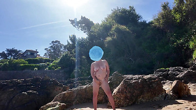 Curvy Nudist with Hairy Pussy on the Beach