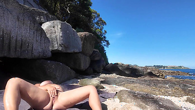 Curvy Nudist with Hairy Pussy on the Beach