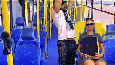 I hugged my nymphet neighbor coming from school inside the public bus, the naughty babe couldn't resist and fell on my cock right there (complete in sheer and red)