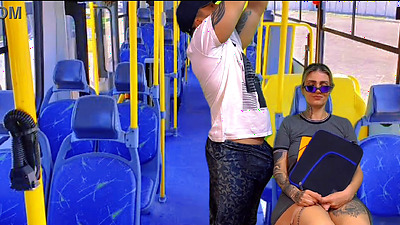 I hugged my nymphet neighbor coming from school inside the public bus, the naughty babe couldn't resist and fell on my cock right there (complete in sheer and red)