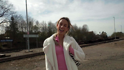 Public Agent She measures his big fat shaft in public and then fucks him hard