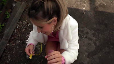 Public Agent She measures his big fat shaft in public and then fucks him hard