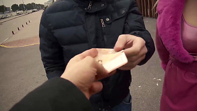 Huge tits blonde babe banged by two men and swallows loads