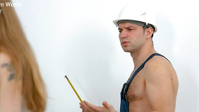 Inquisitive Cutie Sasha Paige Tempts Workmen Into Airtight DP Action GP3053