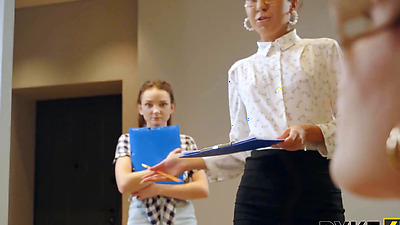 DYKE4K. Strict lady boss can't resist spectacular lesbian 3way in the office