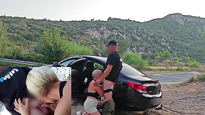 Blowjob on a public road