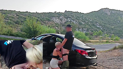Blowjob on a public road