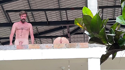 Real Exhibitionist Couple Fucking in Villa Balcony