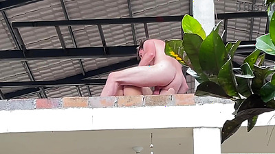 Real Exhibitionist Couple Fucking in Villa Balcony