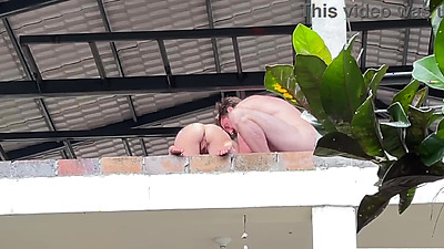 Real Exhibitionist Couple Fucking in Villa Balcony