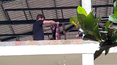 Real Exhibitionist Couple Fucking in Villa Balcony