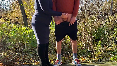 Mother in law tries hard to make me cum in a public park