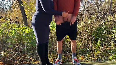 Mother in law tries hard to make me cum in a public park