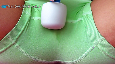 Hot Blonde EDGES HERSELF until SHAKING SQUIRTING ORGASM after workout through her yoga outfit!!!