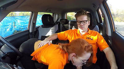 Fake Driving School - British ginger girl Ella Hughes gets her perfect pussy fucked during driving l