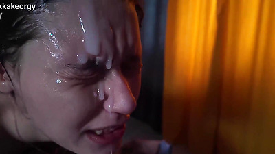 her very first rough anal bukkake orgy