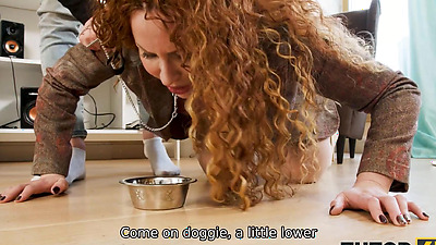 TUTOR4K. English teacher with big boobs calms down when gets stud's penis