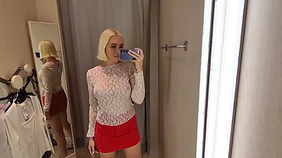 Try on haul transparent and latex clothes in the dressing room. Public fetish