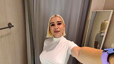 Try on haul transparent and latex clothes in the dressing room. Public fetish