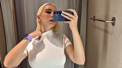 Try on haul transparent and latex clothes in the dressing room. Public fetish