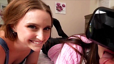 Cute Teen Step Daughter On Her Virtual Reality Unkowingly Joins Her BFF And Step Dad POV