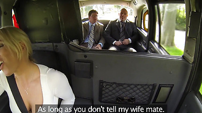 Female Fake Taxi Rebecca More threeway with two married men on their way home from work