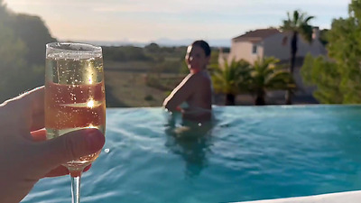 Pretty Brunette Squirts Everywhere In Front Of Neighbors And Sucks A Big Dick To Receive CumShot On Her Tits