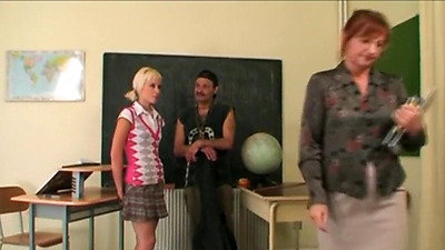 Student sucks old man off in dirty trio