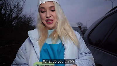 Public Agent Blonde Pizza Delivery babe with BIG NATURAL BOOBS gets her wet pussy filled