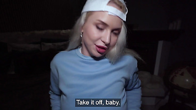 Public Agent Blonde Pizza Delivery babe with BIG NATURAL BOOBS gets her wet pussy filled