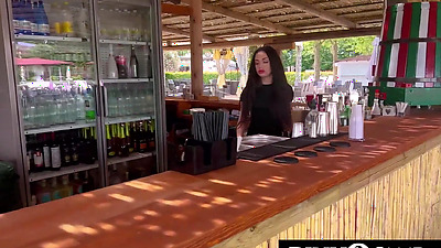 Naughty bartender Isabella fucks with black customer