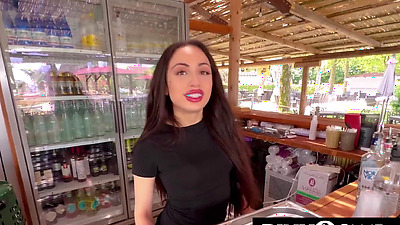 Naughty bartender Isabella fucks with black customer