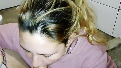 Homemade Blowjob in the Bathroom from an Argentinian babe who takes a huge load in her mouth
