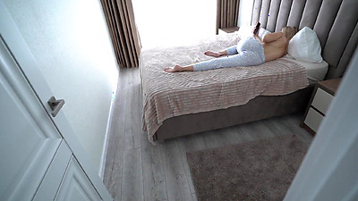 Stepmom seduces stepson by watching porn in morning with door open pussy